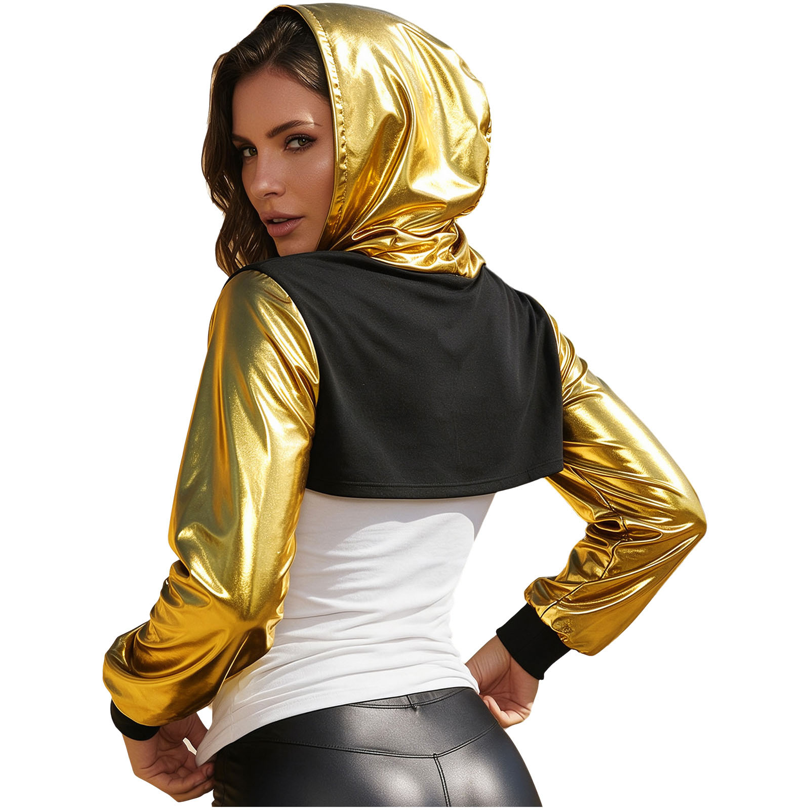 Womens Metallic Cropped Hoodie - Music 评论和价格